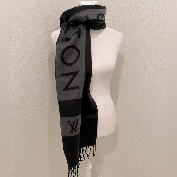 Louis Vuitton Accessories - EUC Louis Vuitton Long Scarf Black And Grey Double Sided Reversible​​​​​​​